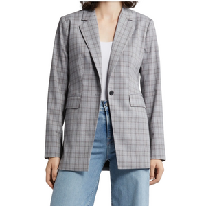 Nordstrom Large (12-14) British Plaid Blazer Grey MSRP $179